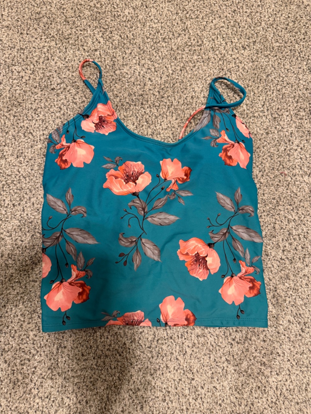 Teal Floral Swim Cami with Coral Blooms